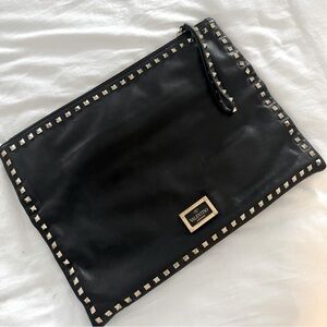 Valentino Rocktstud Vitello Oversized Clutch with wrist strap